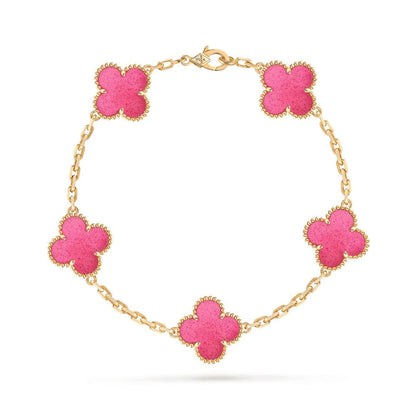 [Elowen]NEW CLOVER 5 MOTIFS PINK ENAMEL BRACELET