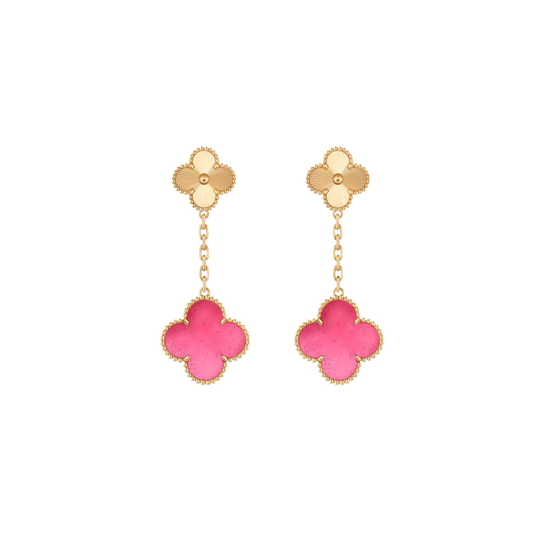 [Elowen]NEW CLOVER 2 MOTIF PINK ENAMEL EARRINGS