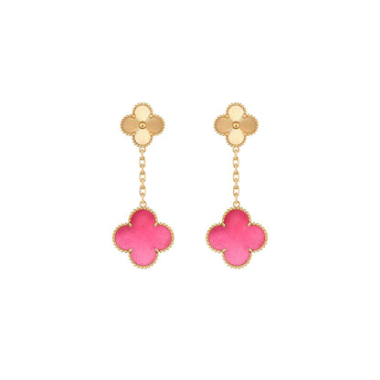 [Elowen]NEW CLOVER 2 MOTIF PINK ENAMEL EARRINGS
