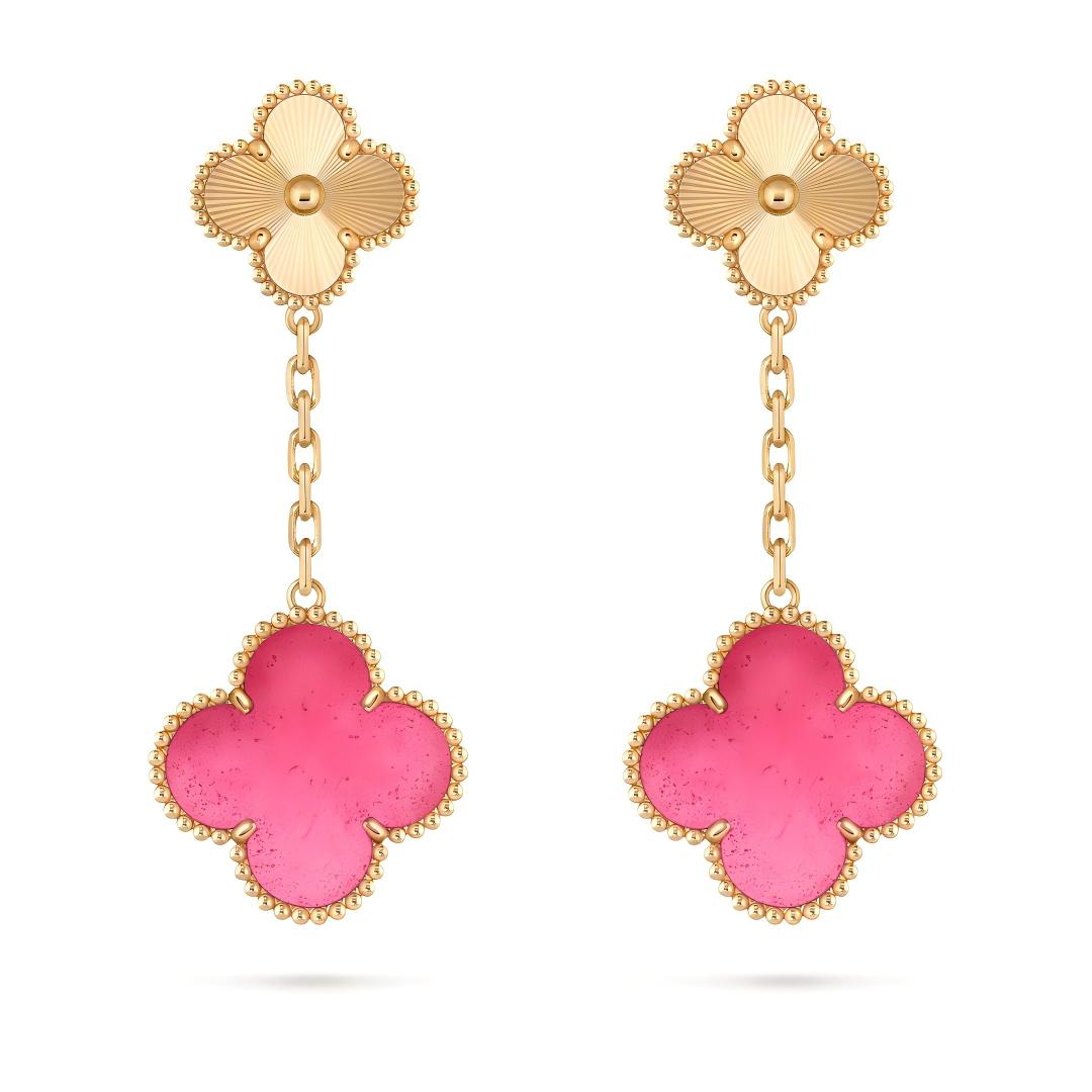 [Elowen]NEW CLOVER 2 MOTIF PINK ENAMEL EARRINGS