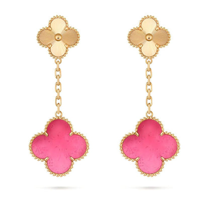 [Elowen]NEW CLOVER 2 MOTIF PINK ENAMEL EARRINGS