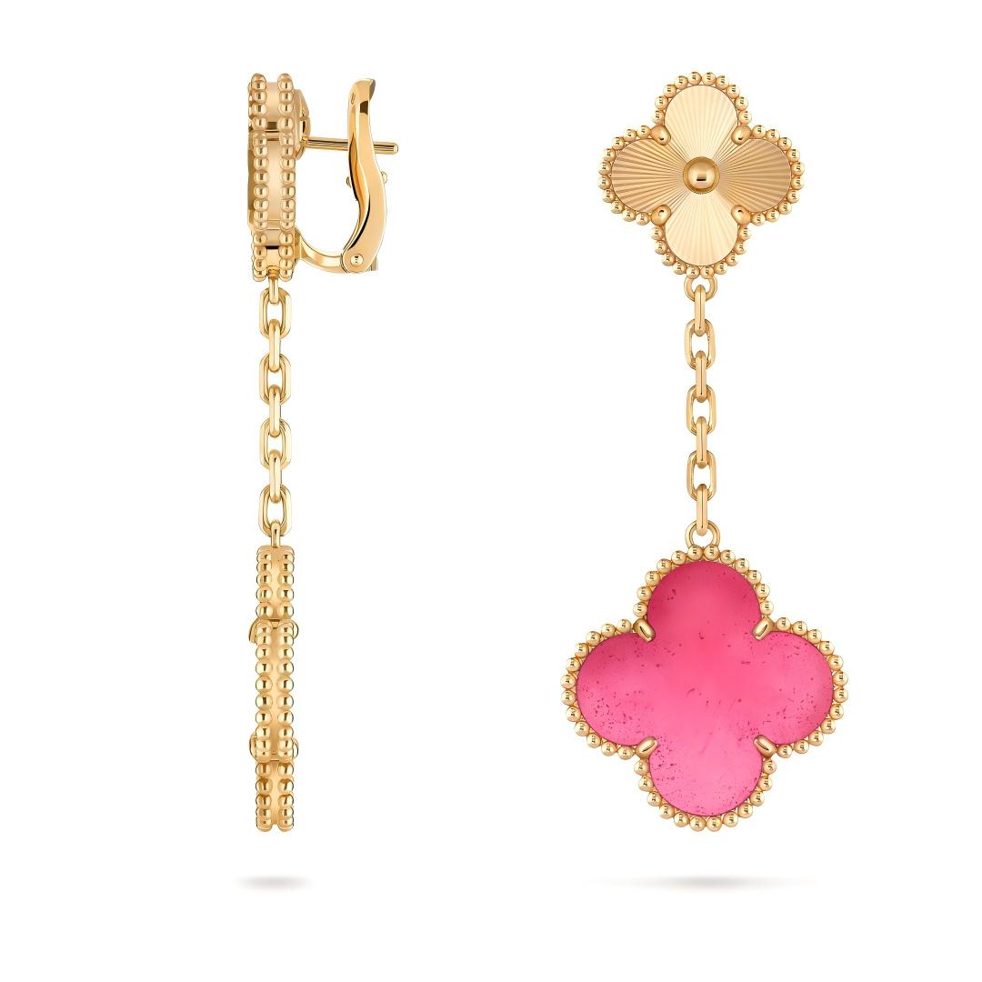 [Elowen]NEW CLOVER 2 MOTIF PINK ENAMEL EARRINGS