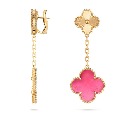 [Elowen]NEW CLOVER 2 MOTIF PINK ENAMEL EARRINGS