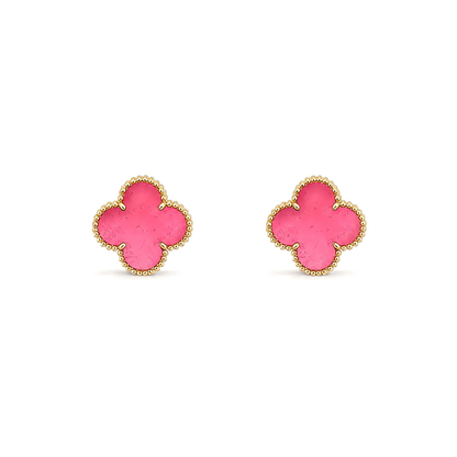 [Elowen]NEW CLOVER 15MM PINK ENAMEL STUD EARRINGS