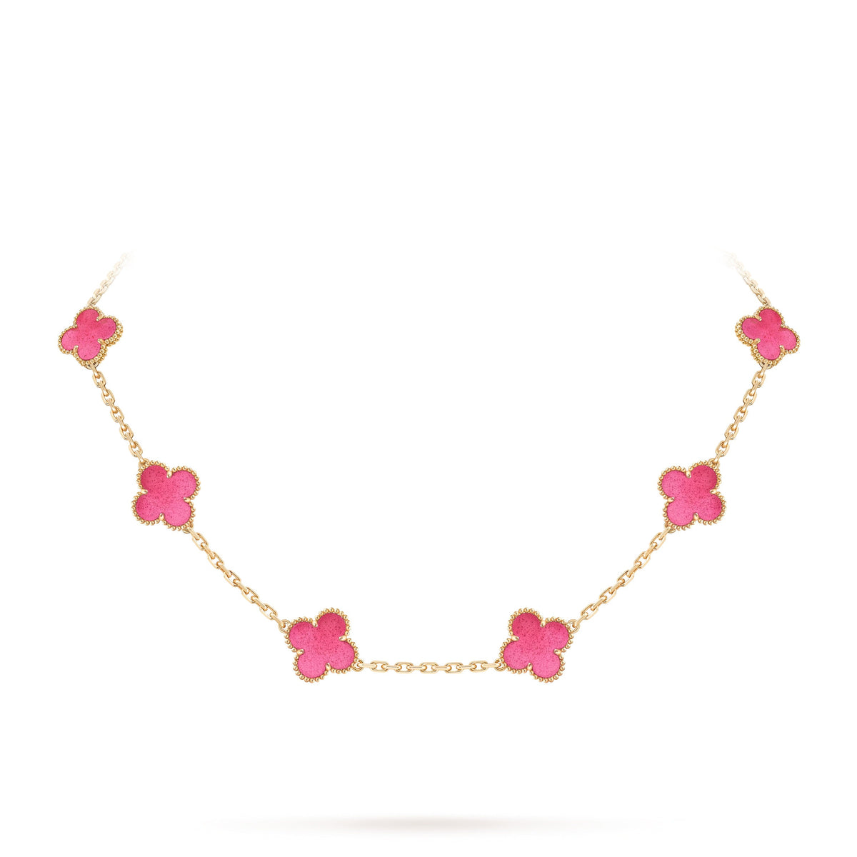 [Elowen]NEW CLOVER 10 MOTIFS PINK ENAMEL NECKLACE