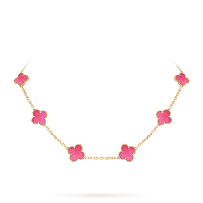 [Elowen]NEW CLOVER 10 MOTIFS PINK ENAMEL NECKLACE