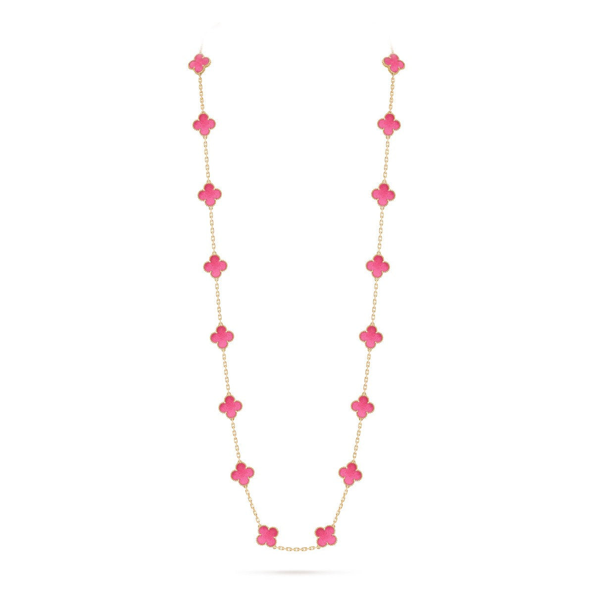 [Elowen] NEW CLOVER 20 MOTIFS PINK ENAMEL NECKLACE
