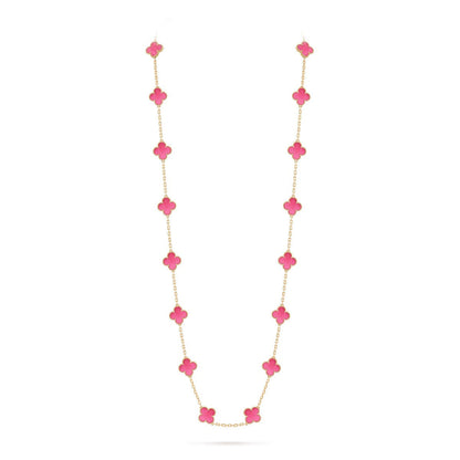 [Elowen] NEW CLOVER 20 MOTIFS PINK ENAMEL NECKLACE