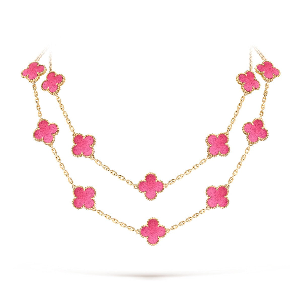 [Elowen] NEW CLOVER 20 MOTIFS PINK ENAMEL NECKLACE