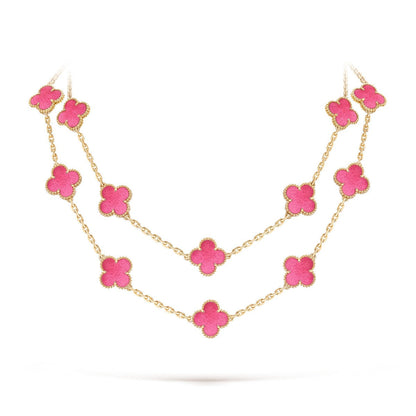 [Elowen] NEW CLOVER 20 MOTIFS PINK ENAMEL NECKLACE