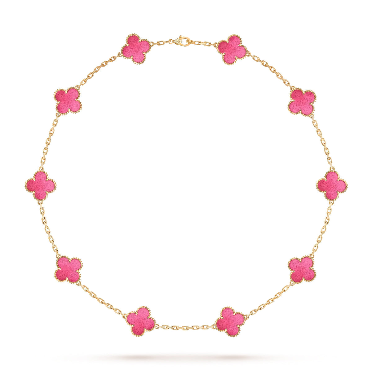 [Elowen]NEW CLOVER 10 MOTIFS PINK ENAMEL NECKLACE