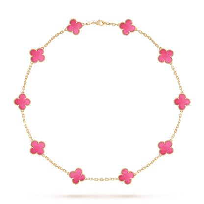 [Elowen]NEW CLOVER 10 MOTIFS PINK ENAMEL NECKLACE
