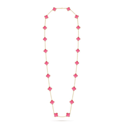 [Elowen] NEW CLOVER 20 MOTIFS PINK ENAMEL NECKLACE