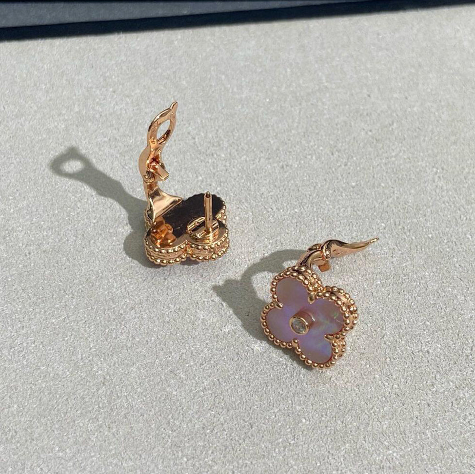 [Elowen jewels ]CLOVER MEDIUM 1 DIAMANT OHRRINGE PINK