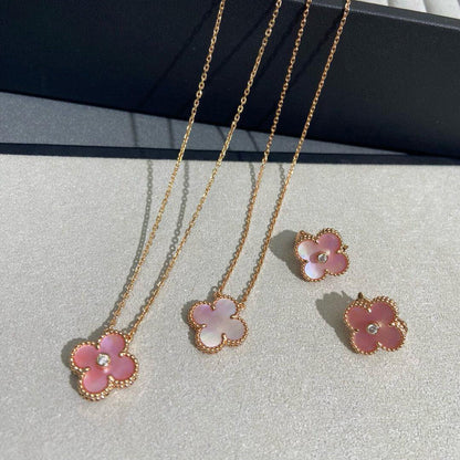 [Elowen Jewels]CLOVER MEDIUM 1 DIAMOND PINK EARRINGS