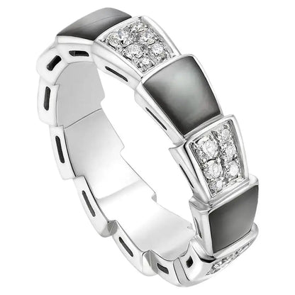 [Elowen Jewels ]SERPENTI RING SILVER DIAMOND BLACK MOP 4MM