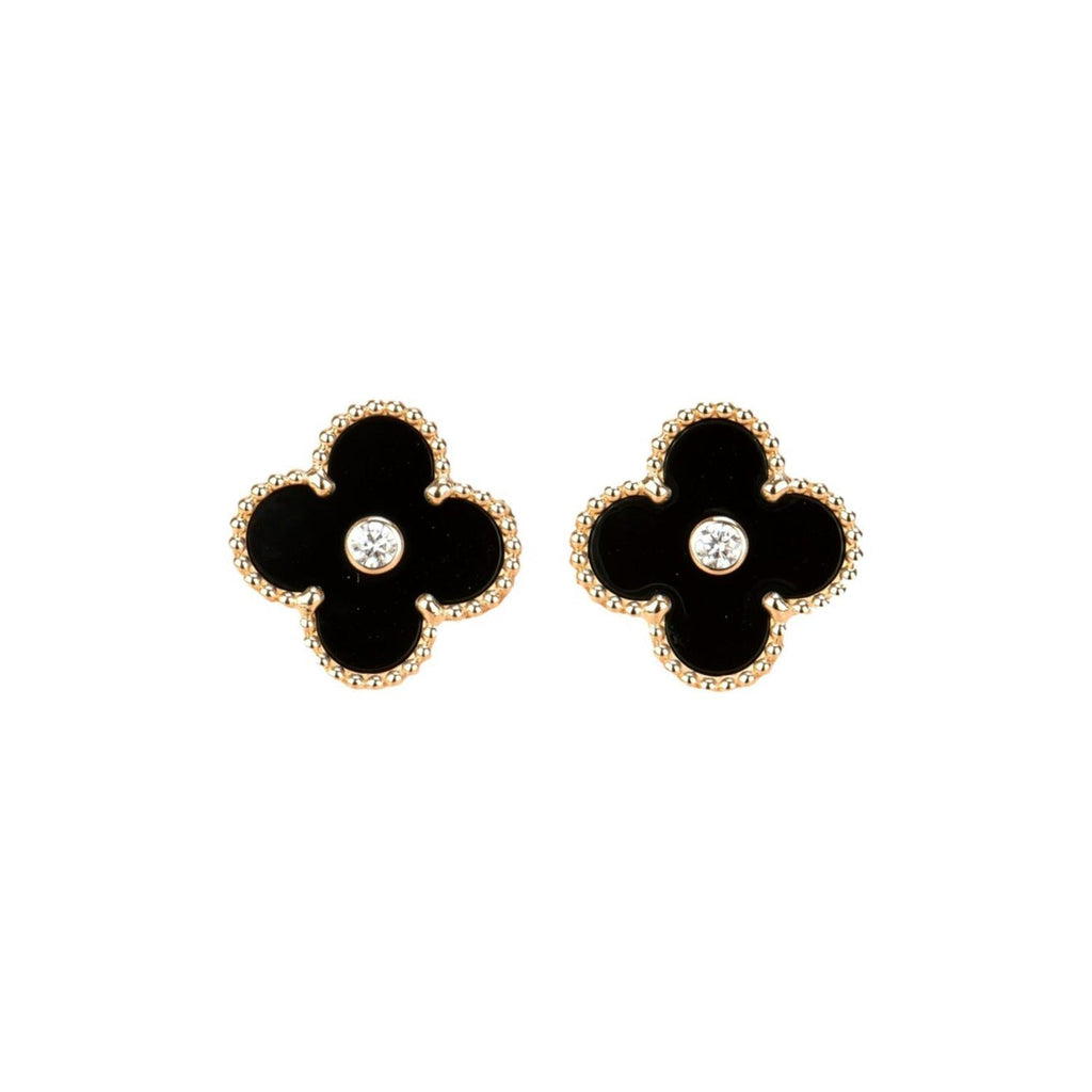 [Elowen jewels ]CLOVER MEDIUM 1 MOTIV ONYX DIAMANT OHRRINGE