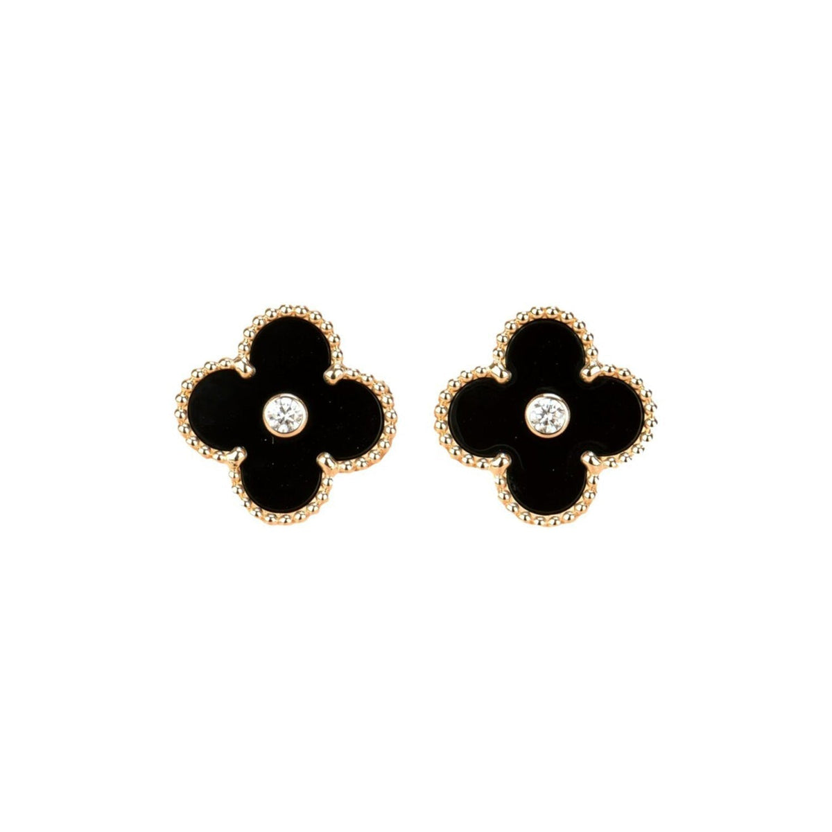 [Elowen jewels ]CLOVER MEDIUM 1 MOTIV ONYX DIAMANT OHRRINGE