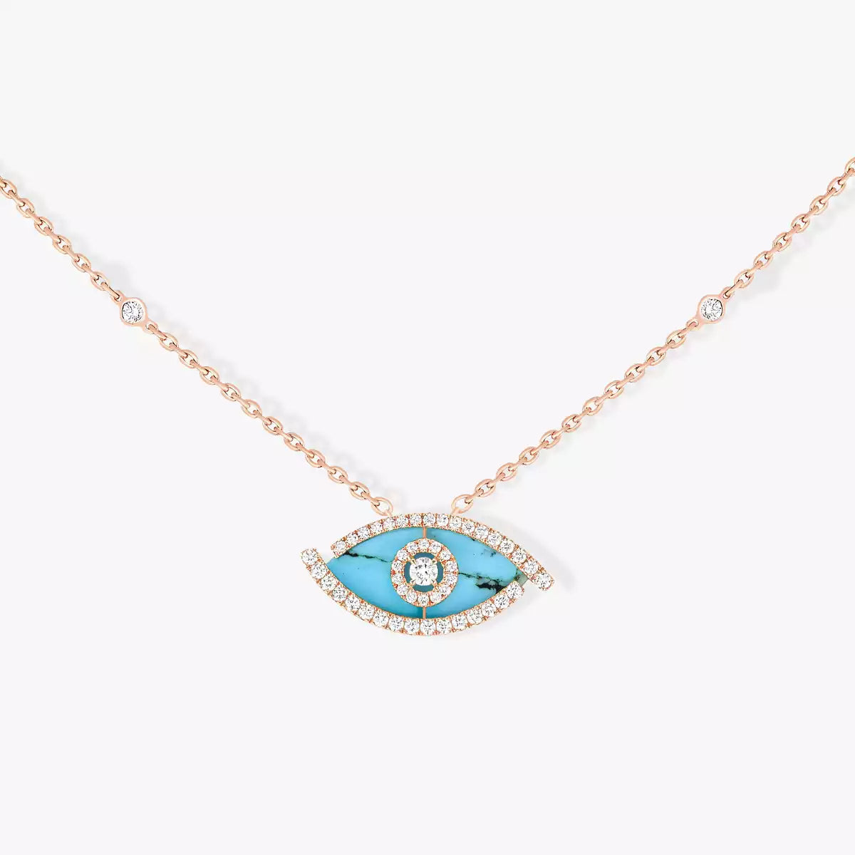 [Elowen Jewelry]Lucky Eye Diamond Necklace in Rose Gold and Turquoise