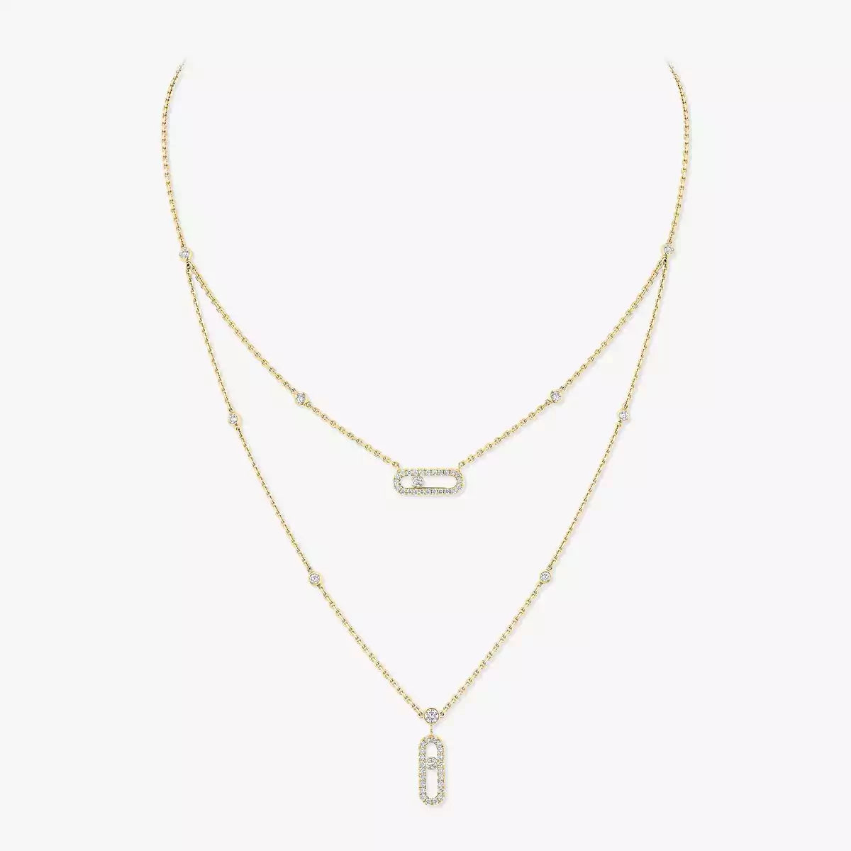 [Elowen Jewelry]2 Rows Rose Gold Diamond Pave_ Necklace Move Uno