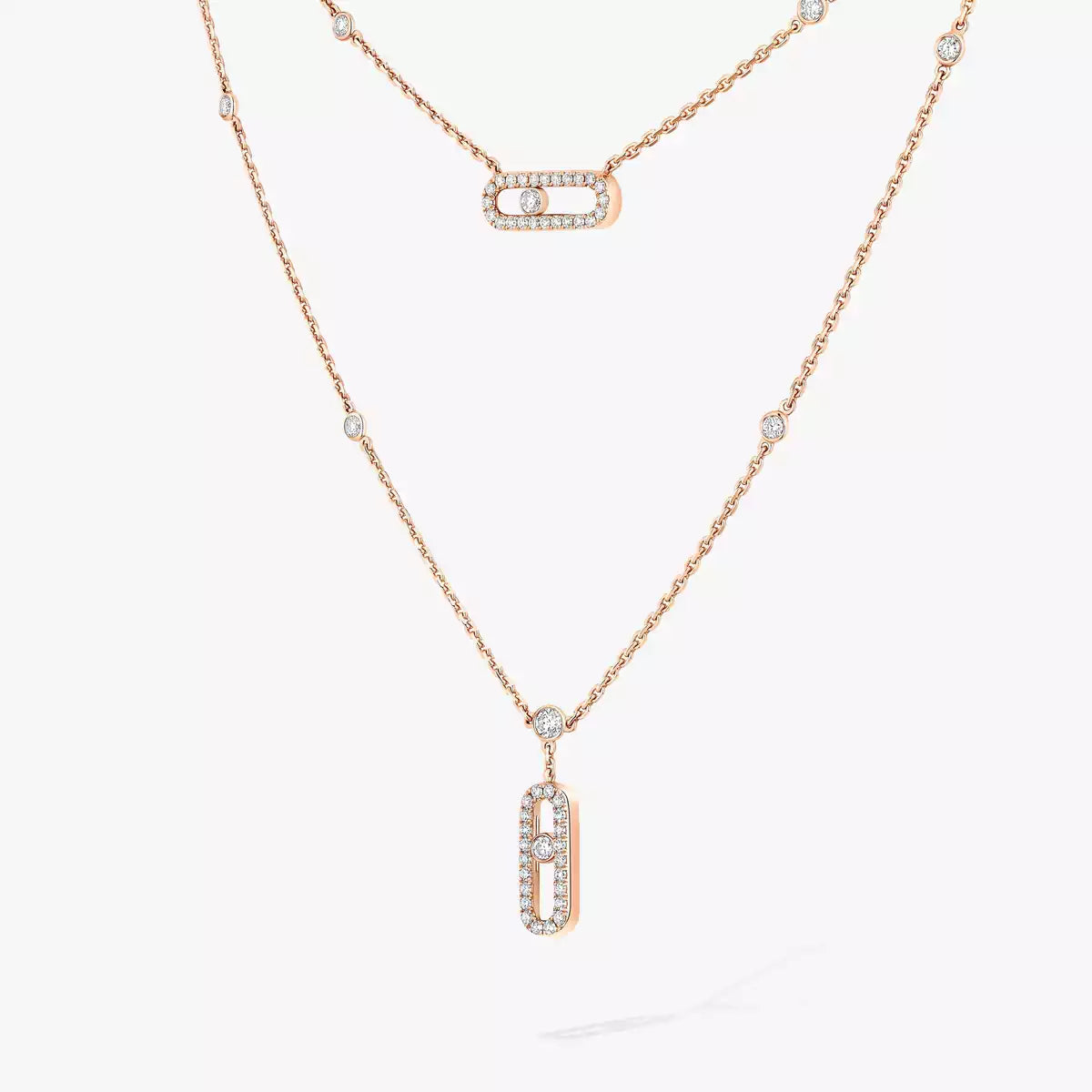 [Elowen Jewelry]2 Rows Rose Gold Diamond Pave_ Necklace Move Uno