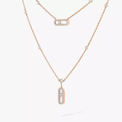 [Elowen Jewelry]2 Rows Rose Gold Diamond Pave_ Necklace Move Uno