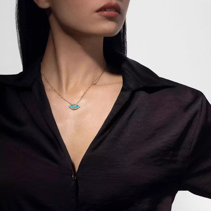 [Elowen Jewelry]Lucky Eye Diamond Necklace in Rose Gold and Turquoise