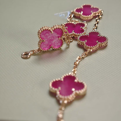 [Elowen]NEW CLOVER 5 MOTIFS PINK ENAMEL BRACELET