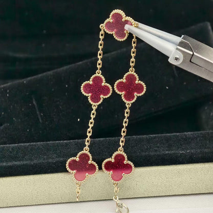 [Elowen]NEW CLOVER 5 MOTIFS PINK ENAMEL BRACELET