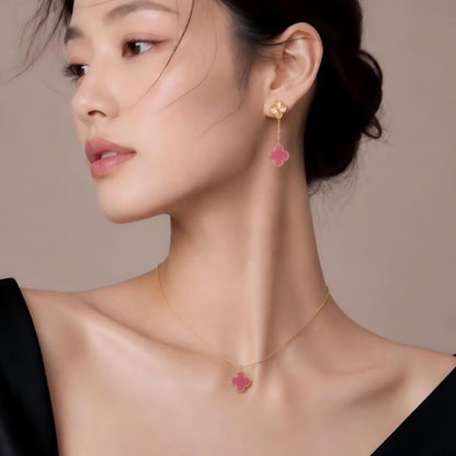 [Elowen] NEW CLOVER 15MM PINK ENAMEL NECKLACE