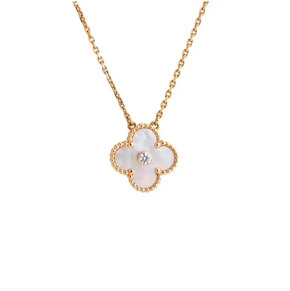 [Elowen jewels ]CLOVER 15MM DIAMANT-HALSKETTE MIT WEISSEM SCHACHBLUMENMUSTER