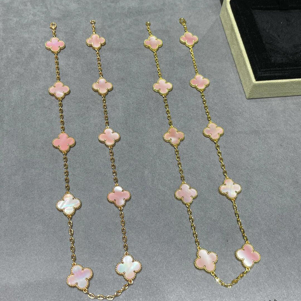 [Elowen jewels ]CLOVER 10 MOTIFS PINK MOP NECKLACE