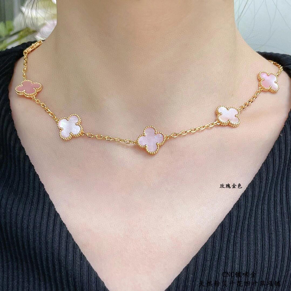 [Elowen jewels ]CLOVER 10 MOTIFS PINK MOP NECKLACE