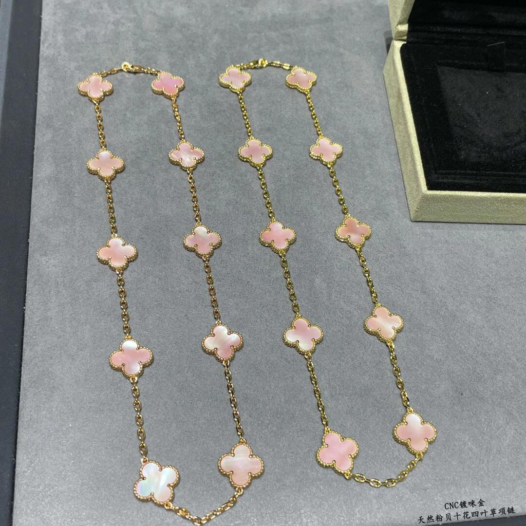 [Elowen jewels ]CLOVER 10 MOTIFS PINK MOP NECKLACE