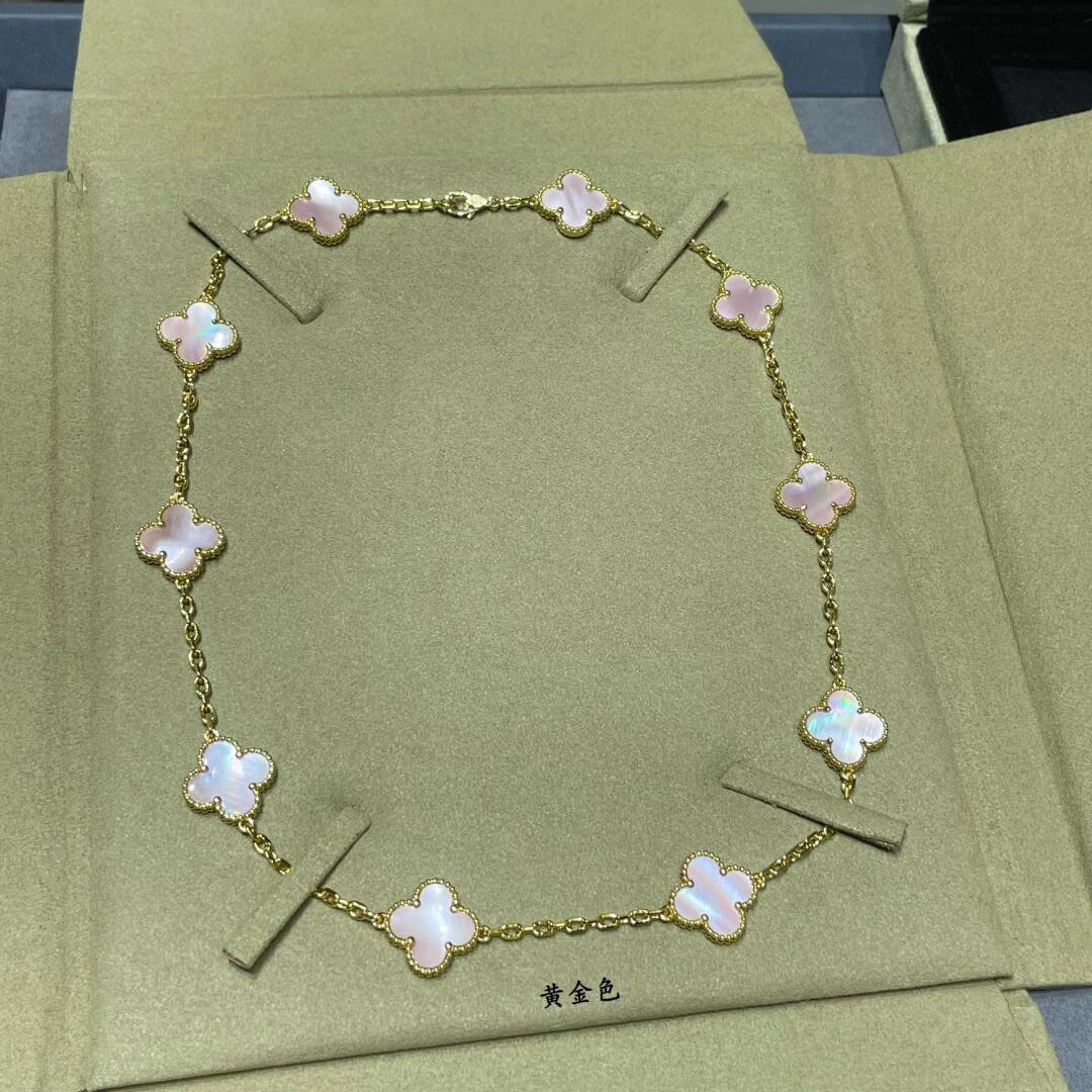 [Elowen jewels ]CLOVER 10 MOTIFS PINK MOP NECKLACE