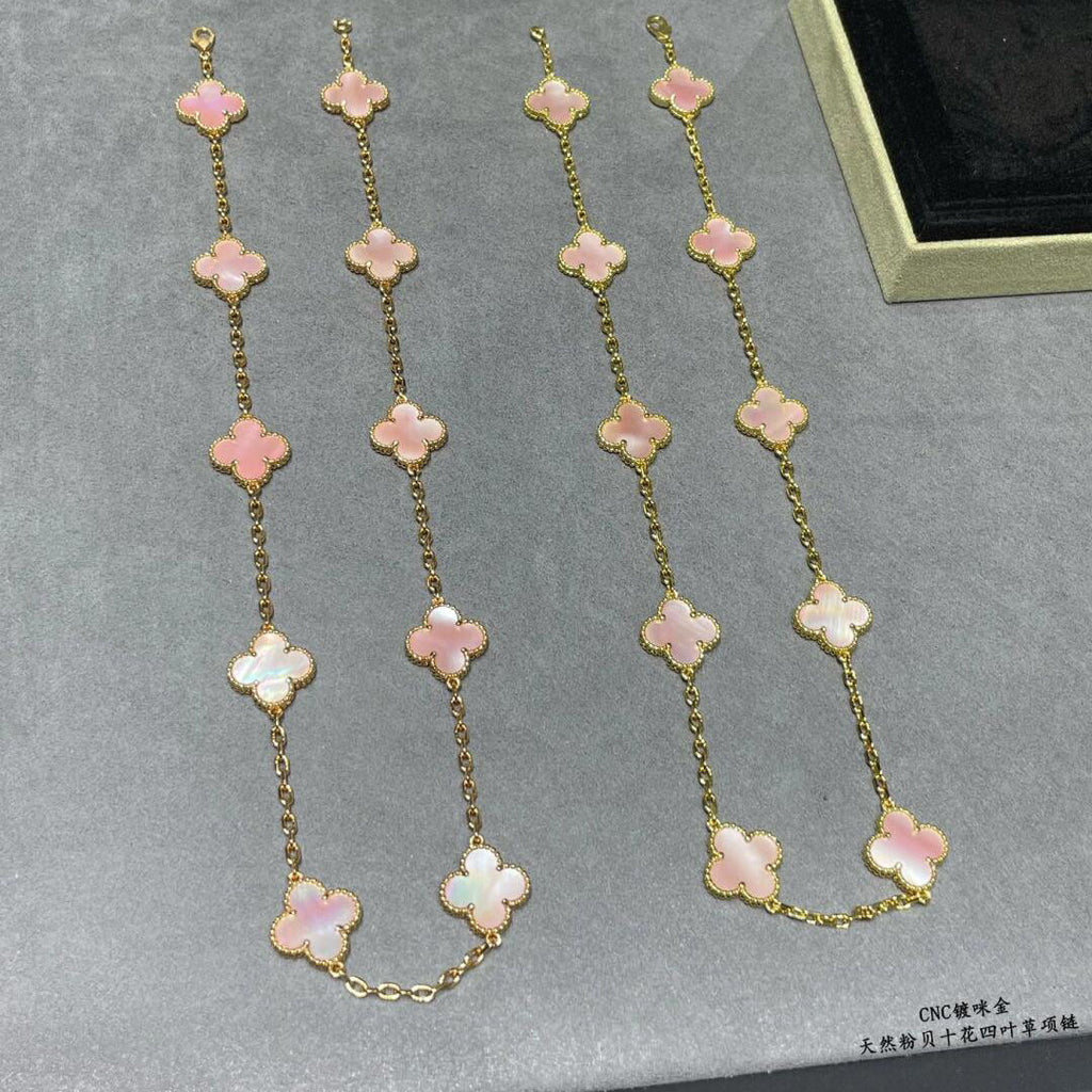 [Elowen jewels ]CLOVER 10 MOTIFS PINK MOP NECKLACE