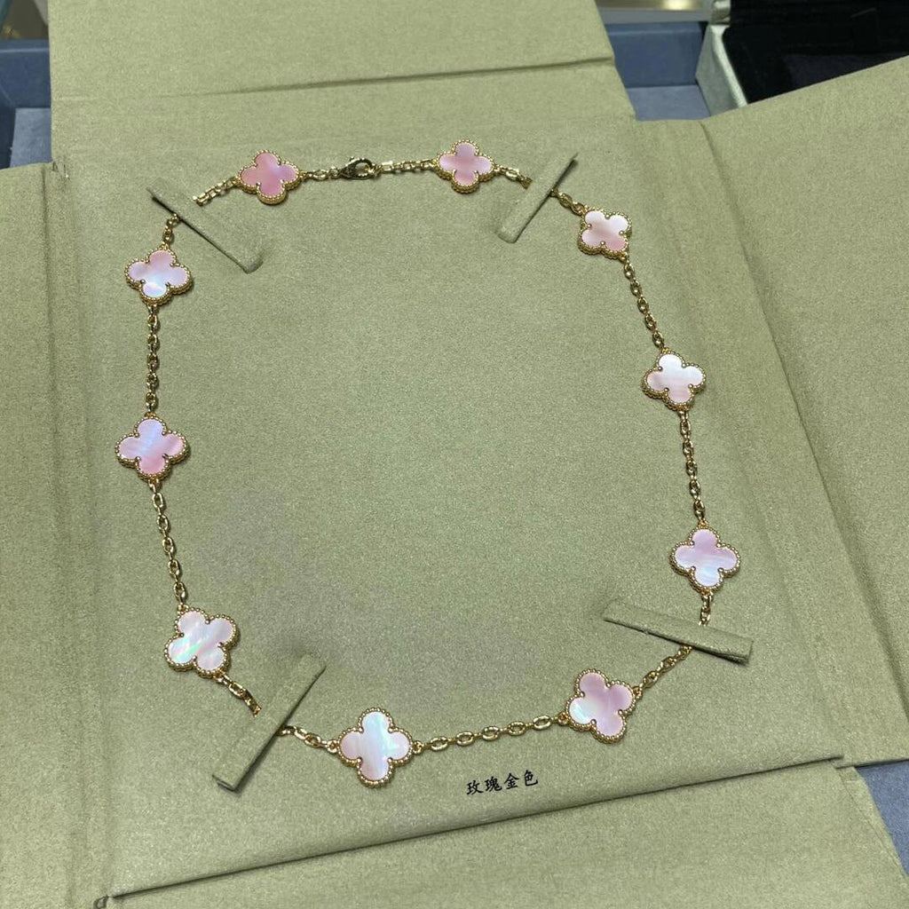 [Elowen jewels ]CLOVER 10 MOTIFS PINK MOP NECKLACE