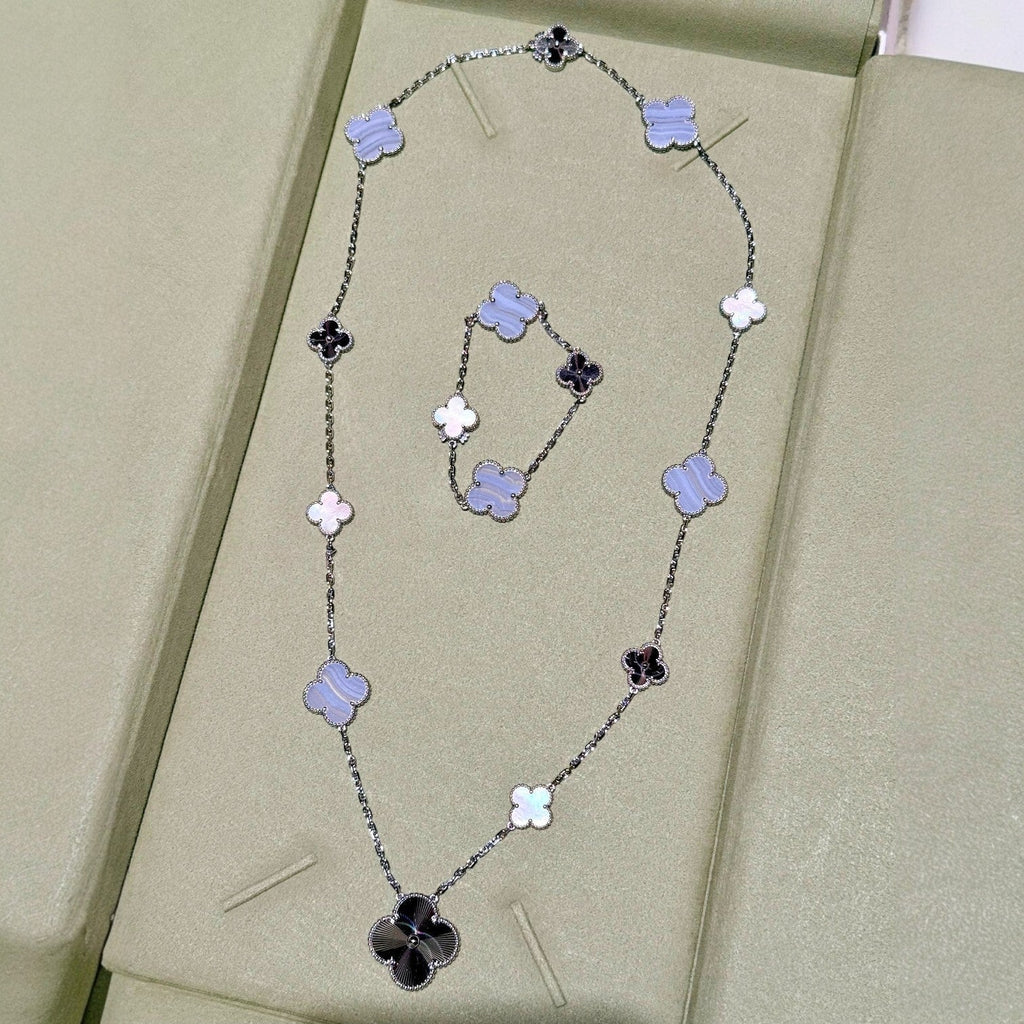 [Elowen jewels ]DETACHABLE CLOVER 15(11+4) FLOWER SILVER NECKLACE SET