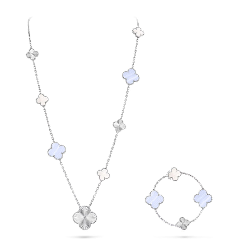[Elowen jewels ]DETACHABLE CLOVER 15(11+4) FLOWER SILVER NECKLACE SET
