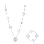 [Elowen jewels ]DETACHABLE CLOVER 15(11+4) FLOWER SILVER NECKLACE SET