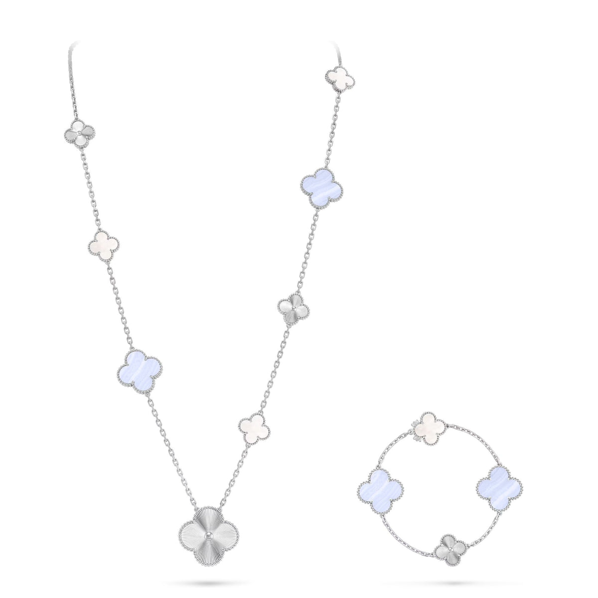 [Elowen jewels ]取り外し可能クローバー 15(11+4) フラワーシルバーネックレスセット