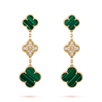 [Elowen Jewels] KLEEBLATT-OHRRINGE GOLD MALACHIT DIAMANT 3 MOTIVE