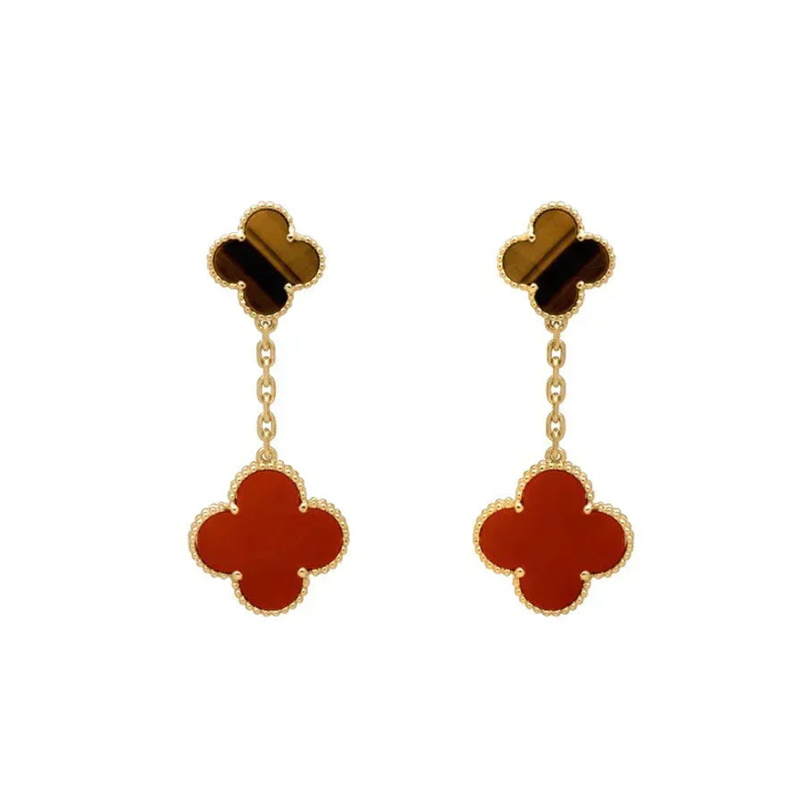[Elowen jewels] CLOVER 2-MOTIV-OHRRINGE TIGERAUGE KARNEOL