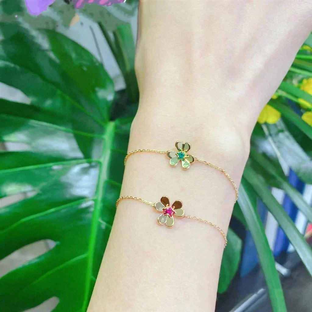 [Elowen jewels ]FRIVOLE GOLD FLOWER PINK MALACHITE BRACELET