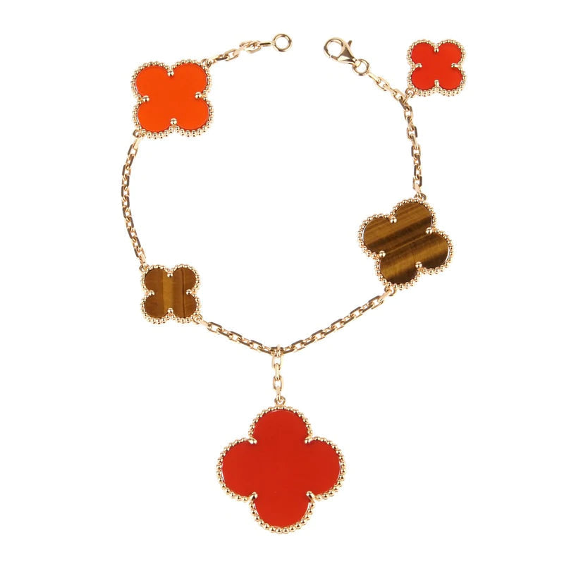[Elowen jewels ]CLOVER BRACELET 5 MOTIFS CARNELIAN TIGER EYE