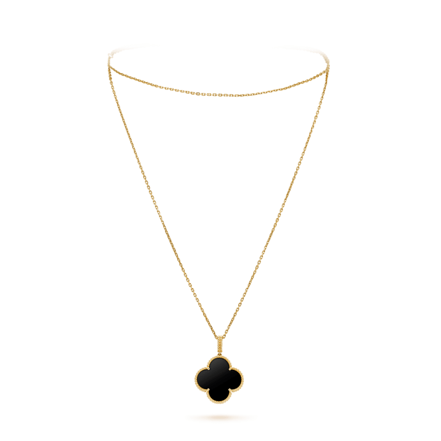 [Elowen jewels ]CLOVER 25MM GOLD ONYX GROSSES KLEEBLATT-HALSKETTE