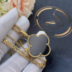 [Elowen jewels ]CLOVER 25MM GOLD ONYX GROSSES KLEEBLATT-HALSKETTE