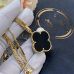 [Elowen jewels ]CLOVER 25MM GOLD ONYX GROSSES KLEEBLATT-HALSKETTE