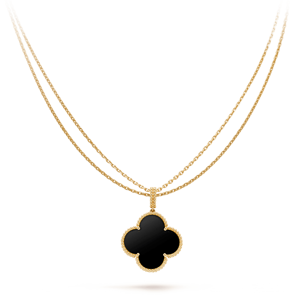[Elowen jewels ]CLOVER 25MM GOLD ONYX GROSSES KLEEBLATT-HALSKETTE