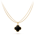 [Elowen jewels ]CLOVER 25MM GOLD ONYX GROSSES KLEEBLATT-HALSKETTE